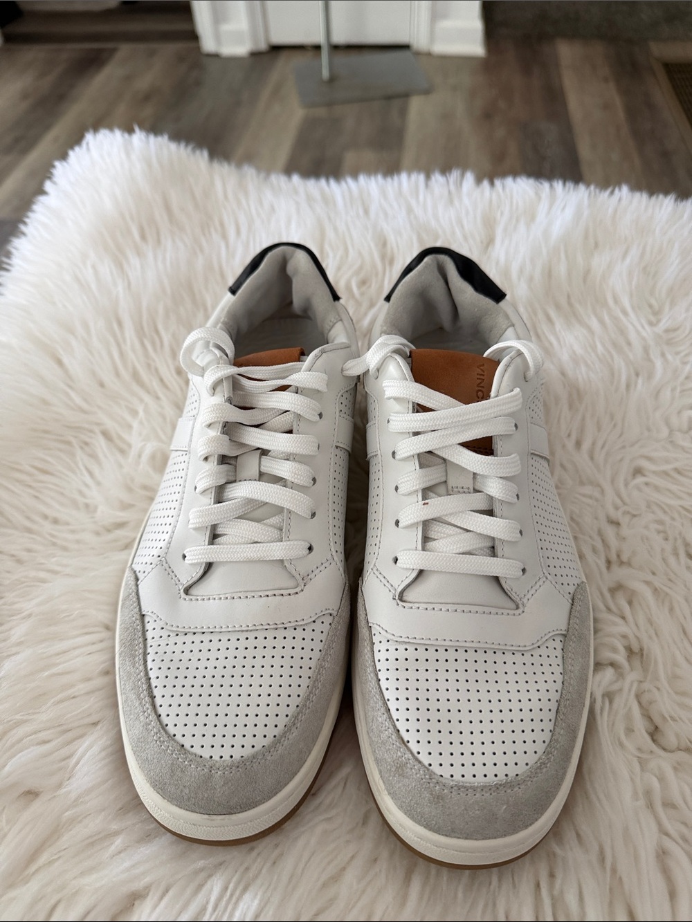 Vince White and Light Gray Perforated Leather Sneakers Size 7.5